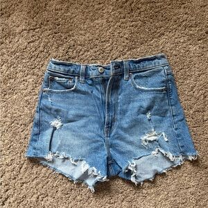 Women's Distressed High-Waist Denim Shorts - Blue